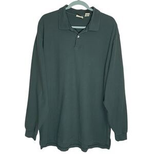 Vintage LL Bean Polo Shirt Mens XL Tall Green Cotton Casual 90s Long Sleeve Work